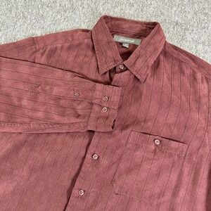 Craft & Barrow Shirt Mens Large Tall Long Sleeve Button Down Burgundy Pinstripe